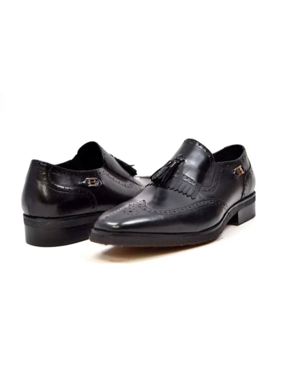 British Collection Mens Gray Leather Tassel Loafers 12 M/W With Brogue Detailing